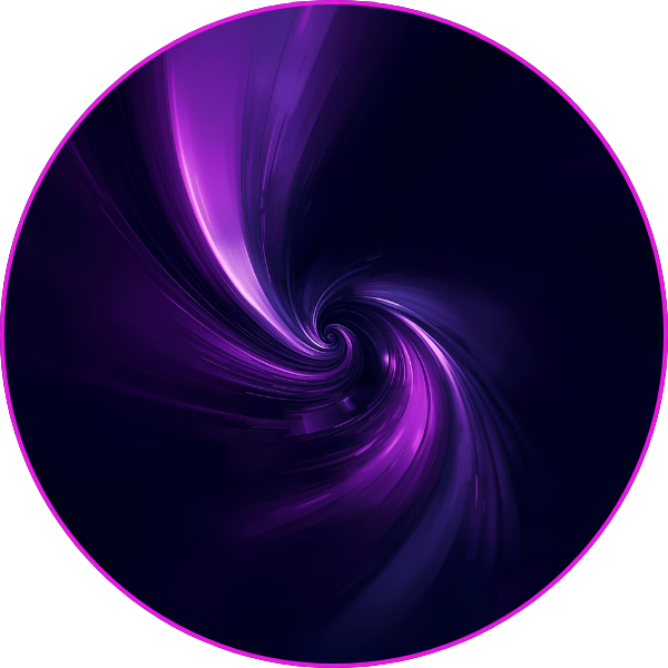 A swirling vortex of neon purple and blue light forming a spiral pattern against a dark background, creating a sense of motion and energy.