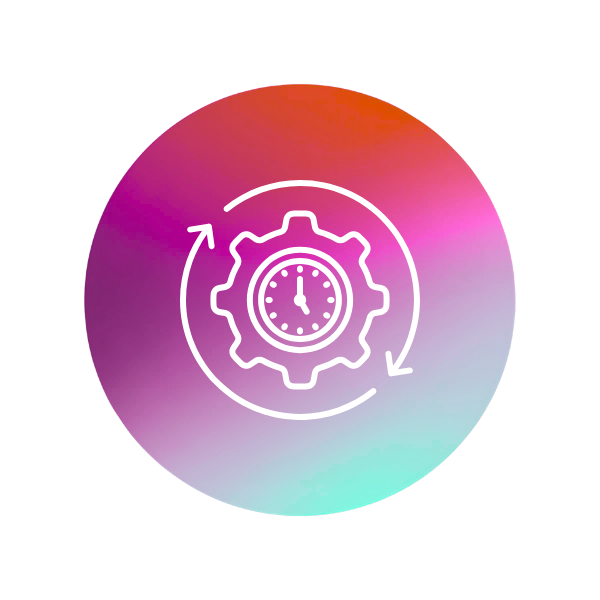 Light blue and pink circle with a gear icon in the middle.