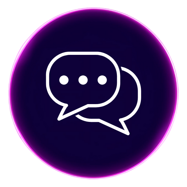 A purple circle with an icon in the middle that shows two chat bubbles