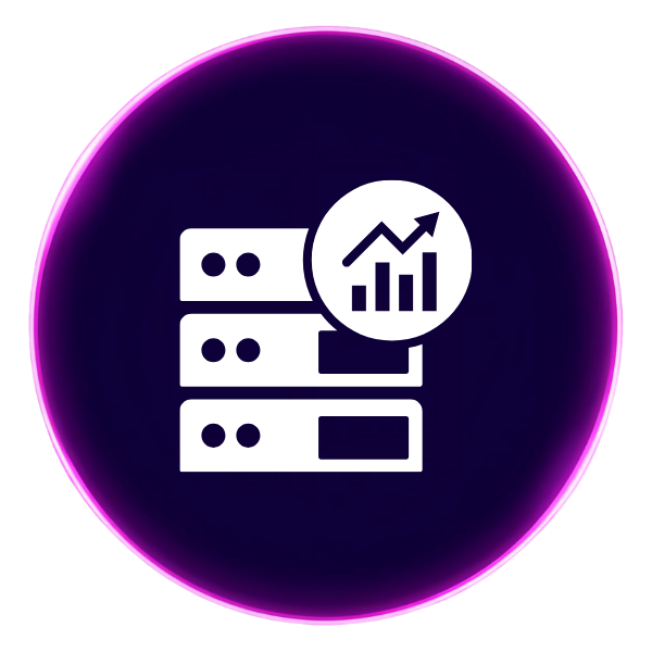 A purple circle with an icon in the middle that shows a dashbord with an upwards chart