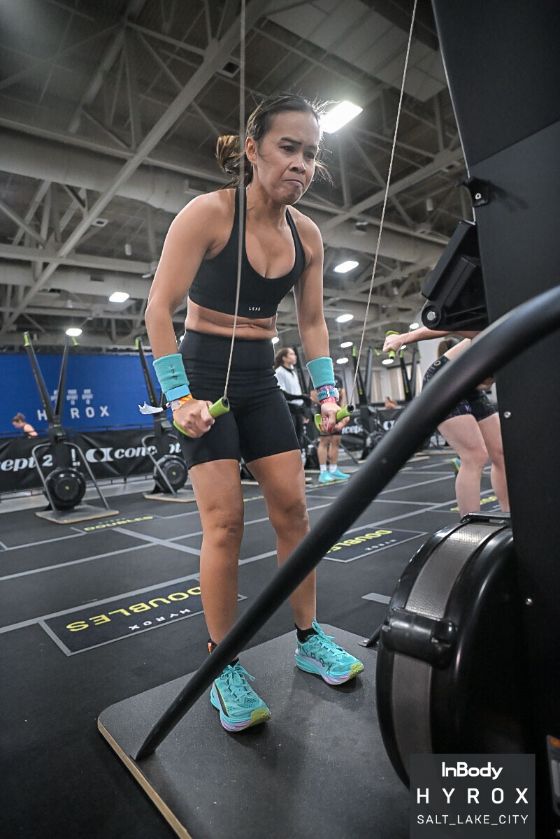 Dr. Tran on the SkiErg at HYROX Salt Lake City