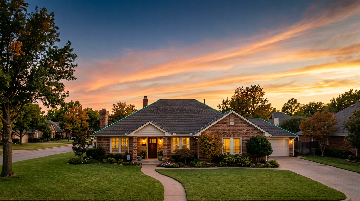 A welcoming Oklahoma City area home at golden hour, representing the value of claiming the homestead exemption