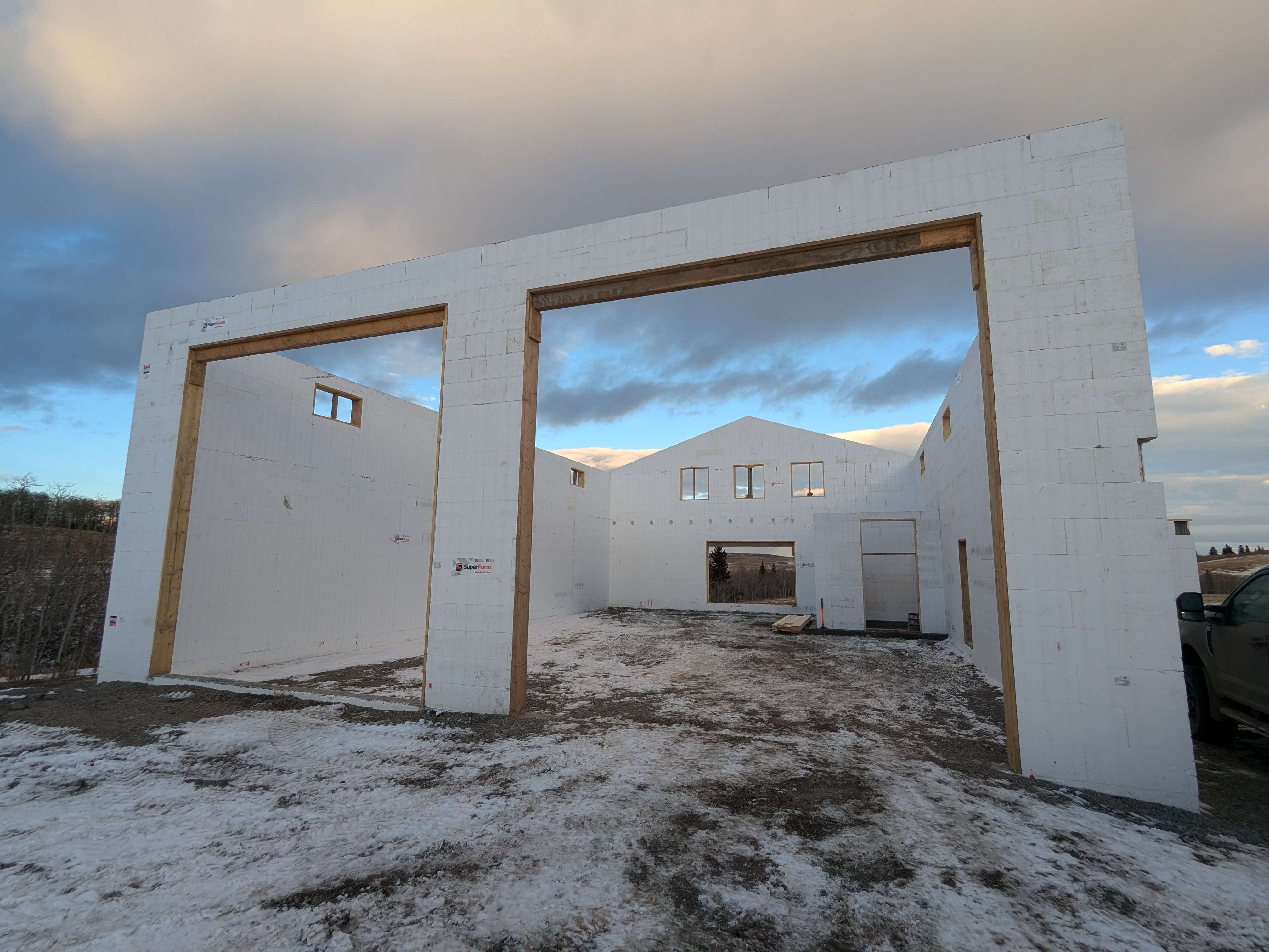 ICF blocks being stacked on a foundation