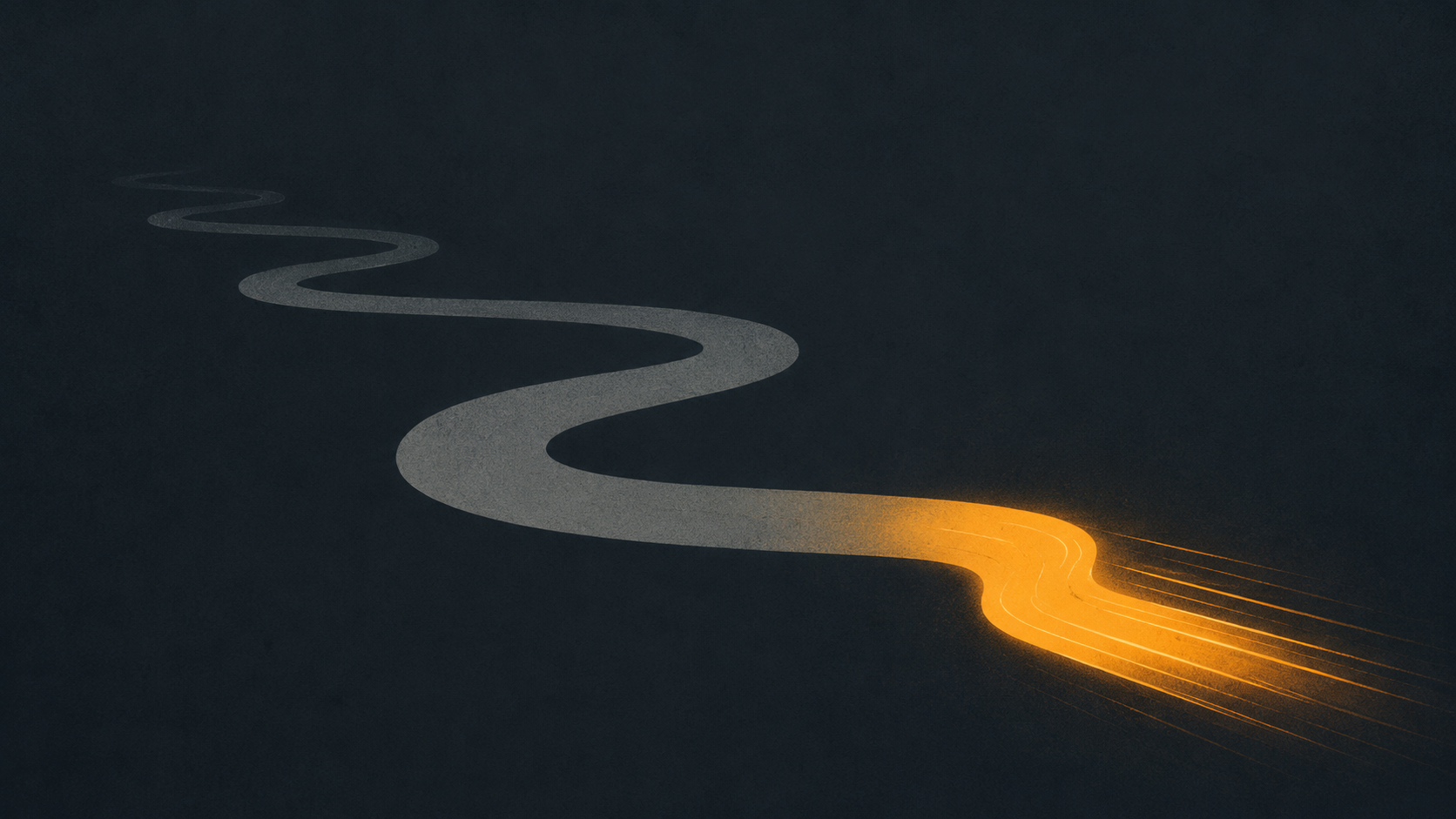 A glowing final stretch of path fading into a long, undefined grey distance