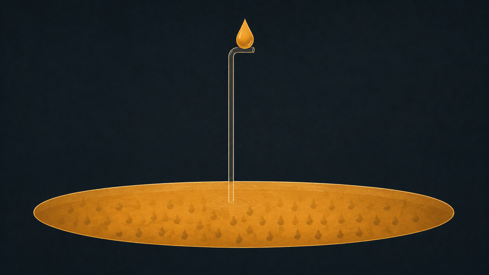 A single droplet drawn cleanly out of a shared pool and held separate above the surface