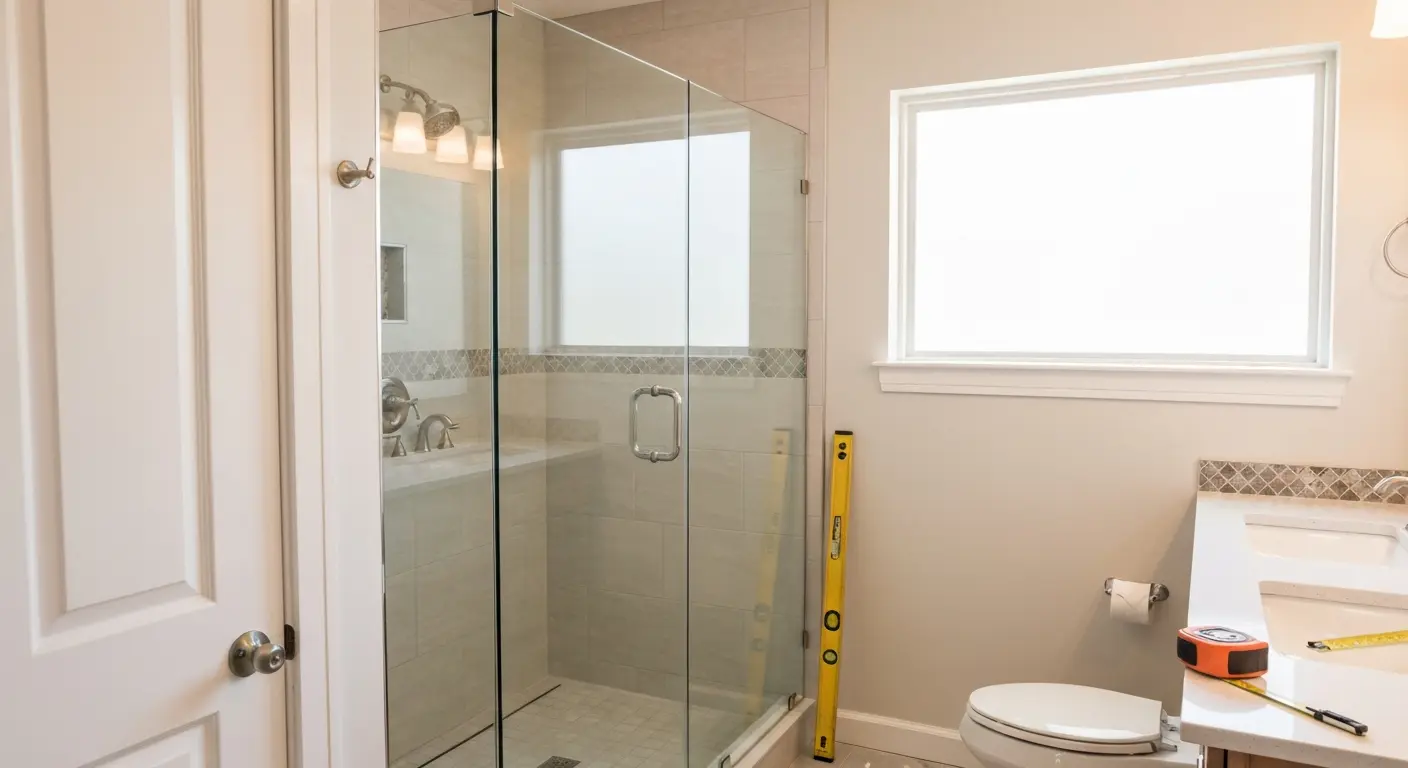 Frameless glass shower enclosure