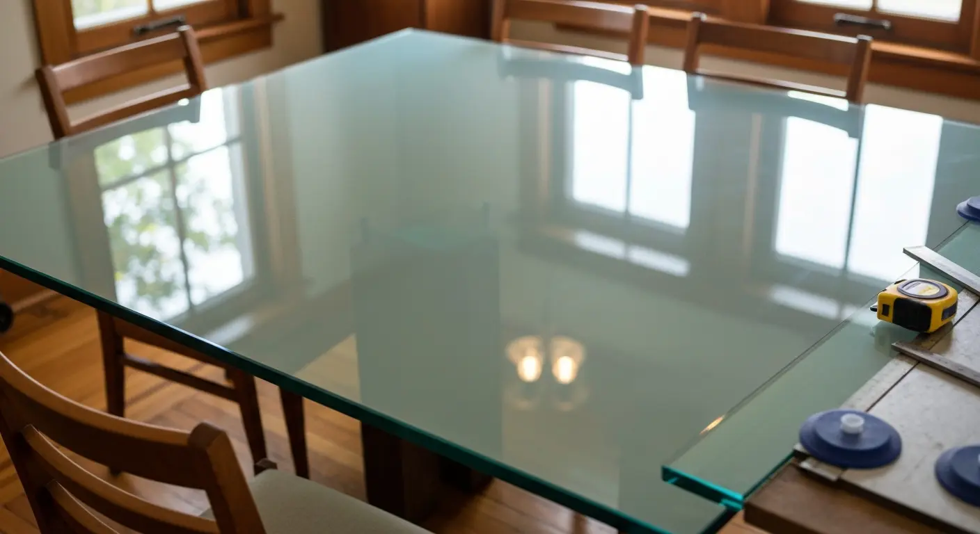 Custom glass tabletop installation