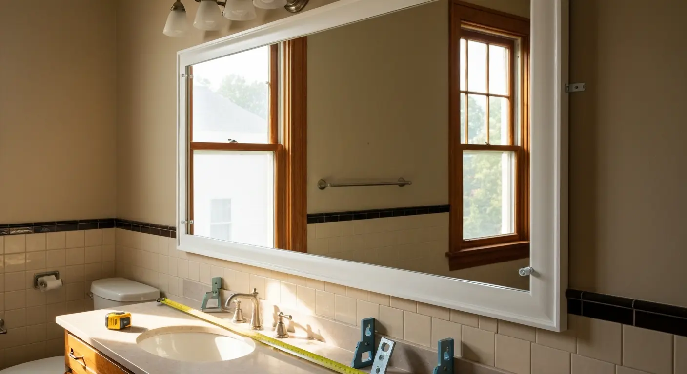 Custom mirror installation in bathroom