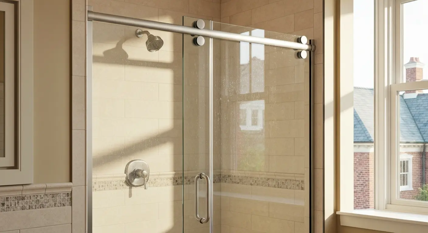 Semi-frameless shower door with minimal frame