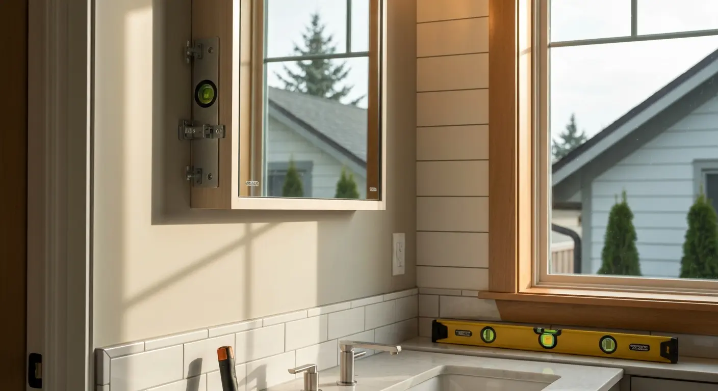 Custom mirror installation in bathroom