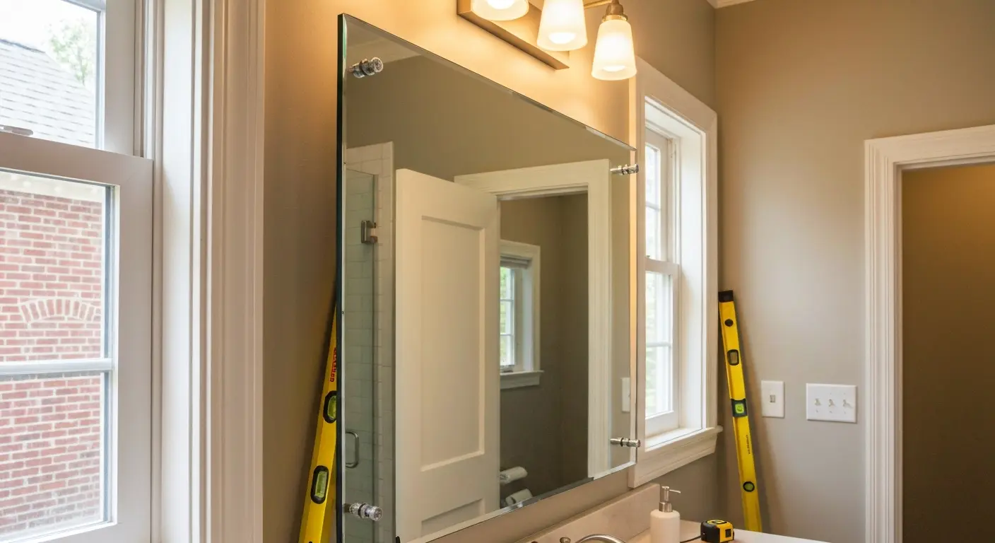 Custom bathroom mirror installation