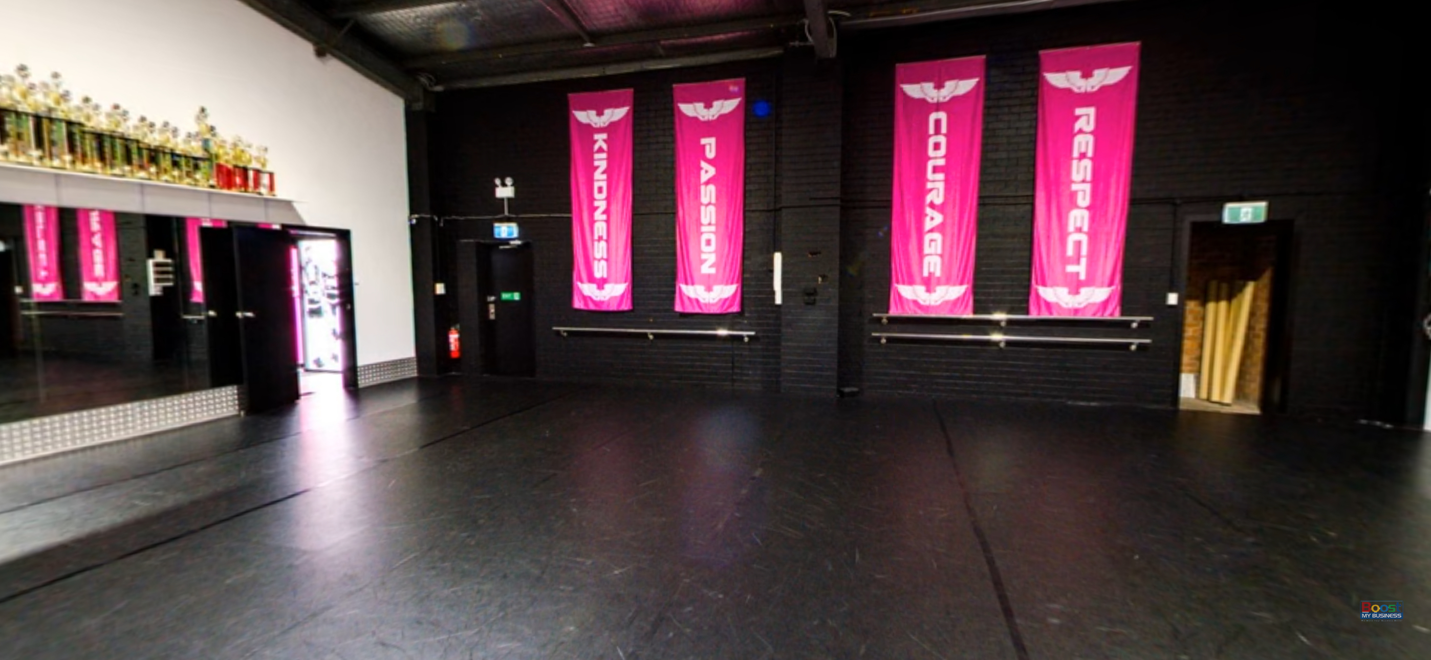Second waiting room at NRG Studios Allstars in Wollongong, featuring a large space with an NRG photowall for kids to take fun photos