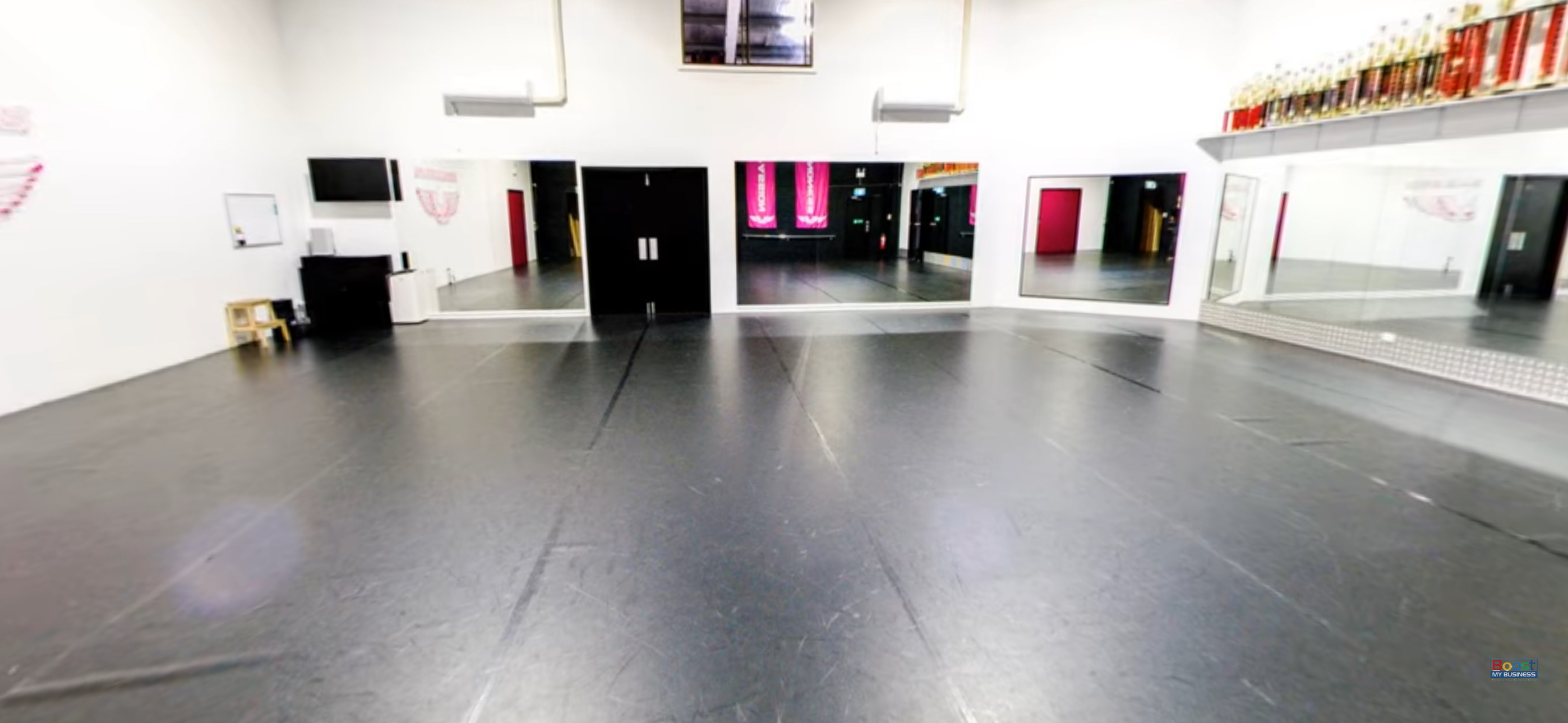 Lil Shining Stars preschool dance room at NRG Studios Allstars, specially designed for our preschool dance program with mascots and pink and black colors