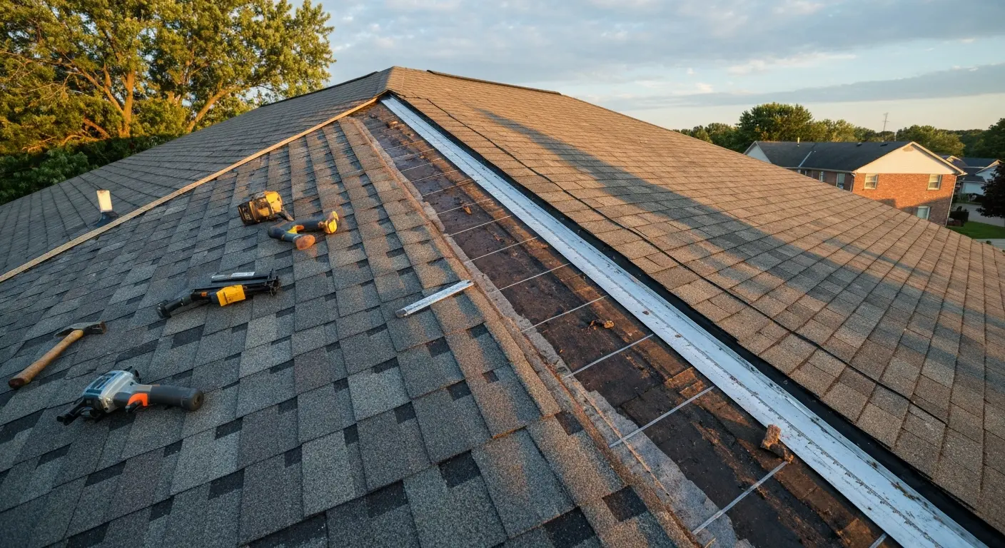 Storm damage roof repair in Worthington