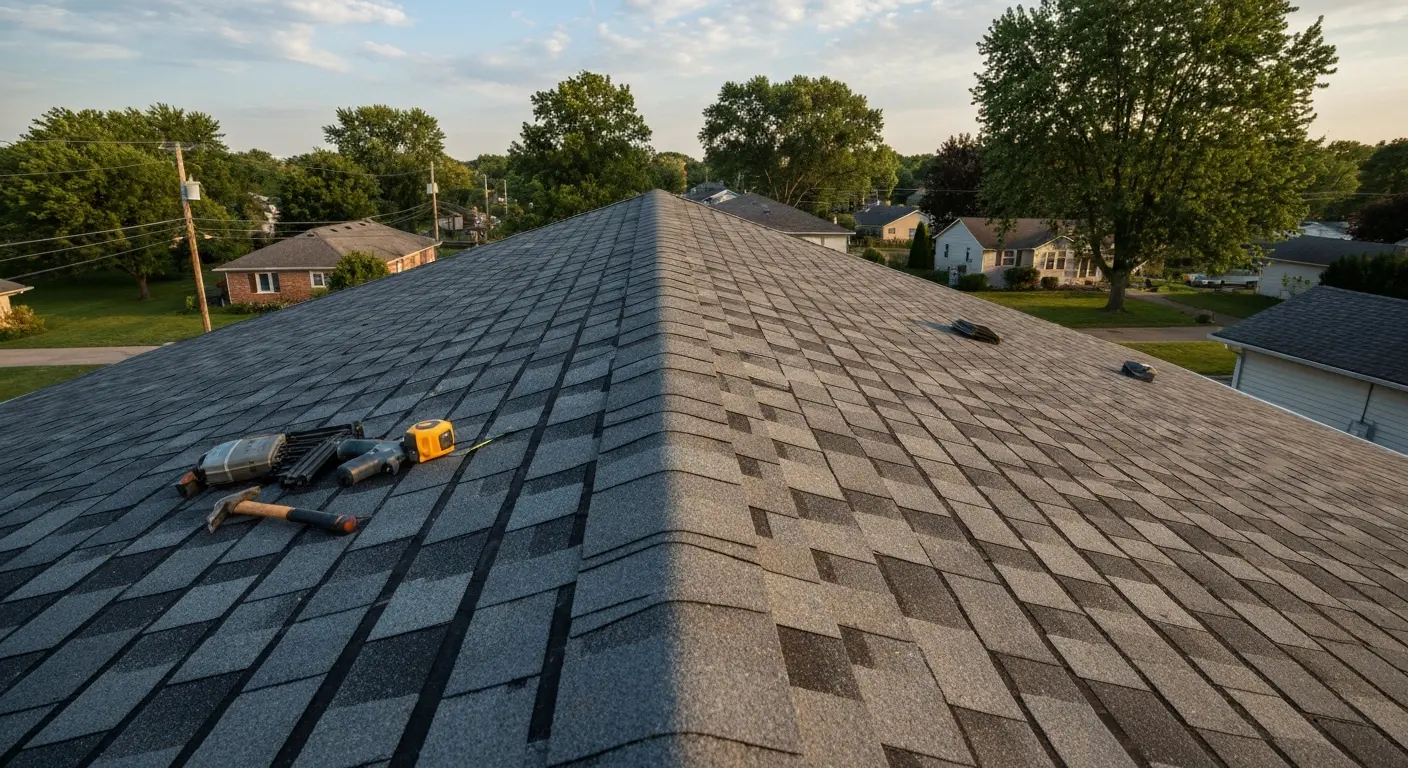 Roof repair work in progress