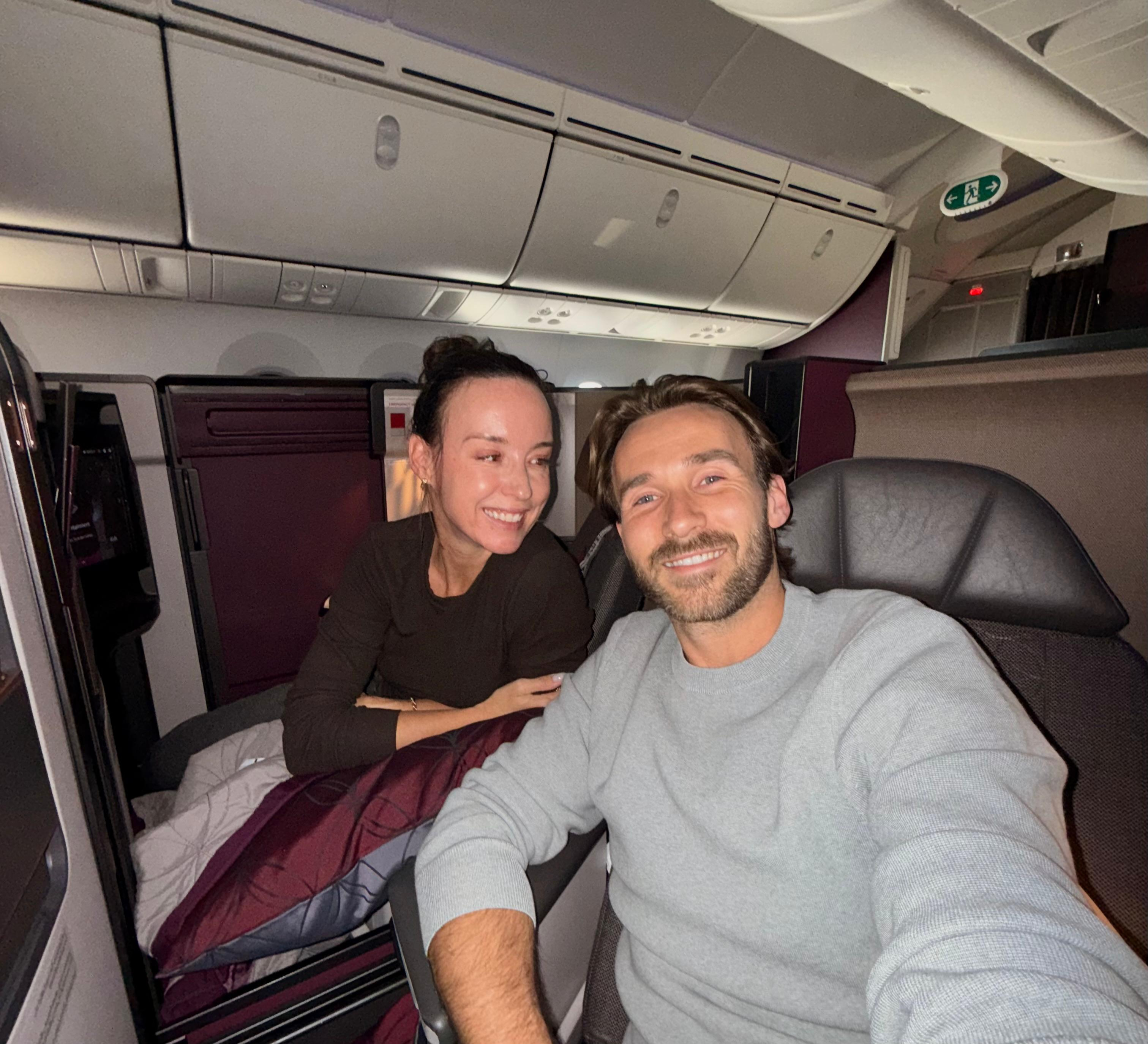 Jonas and Inni flying business class