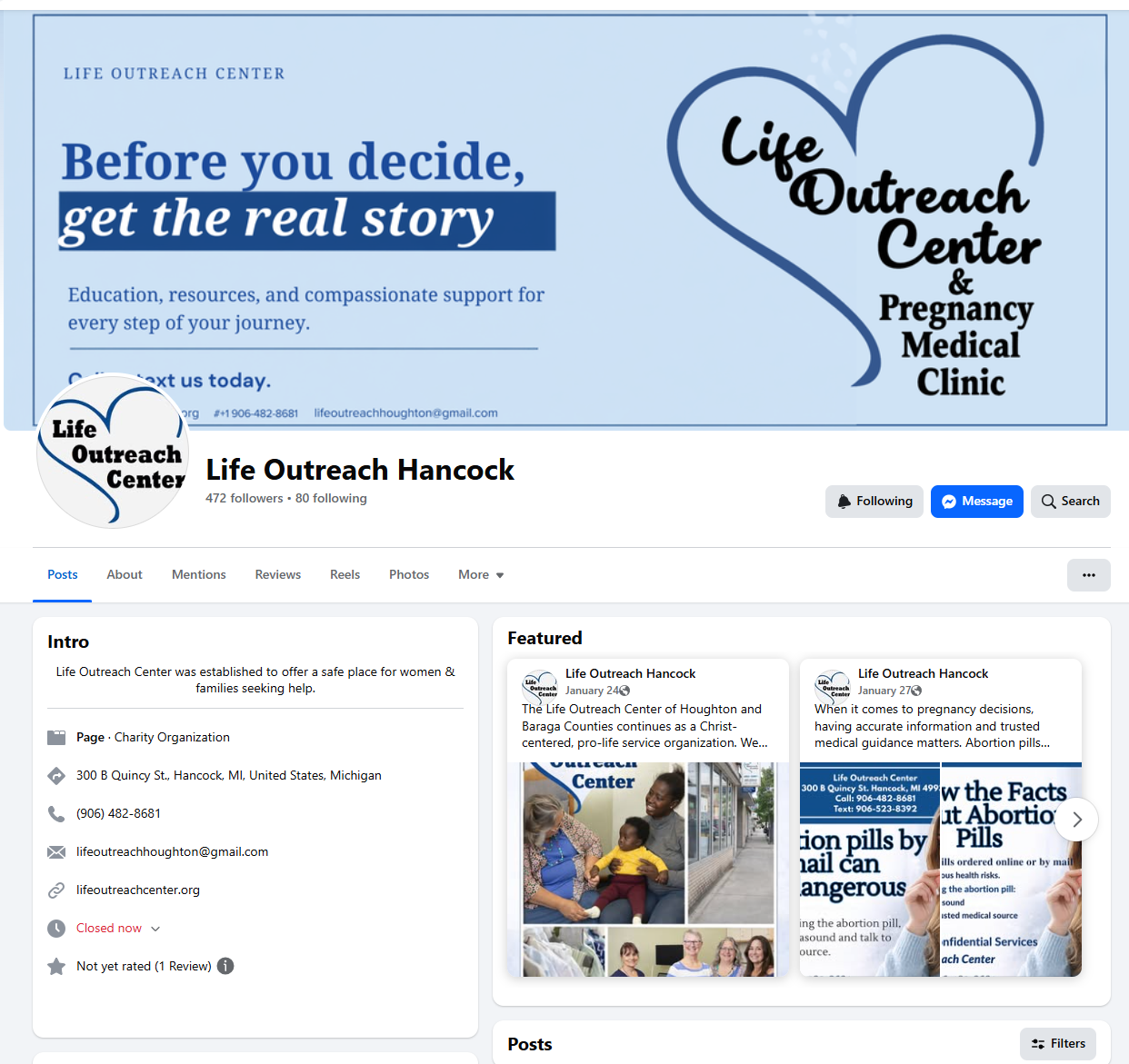 Life Outreach Hancock website and social media work