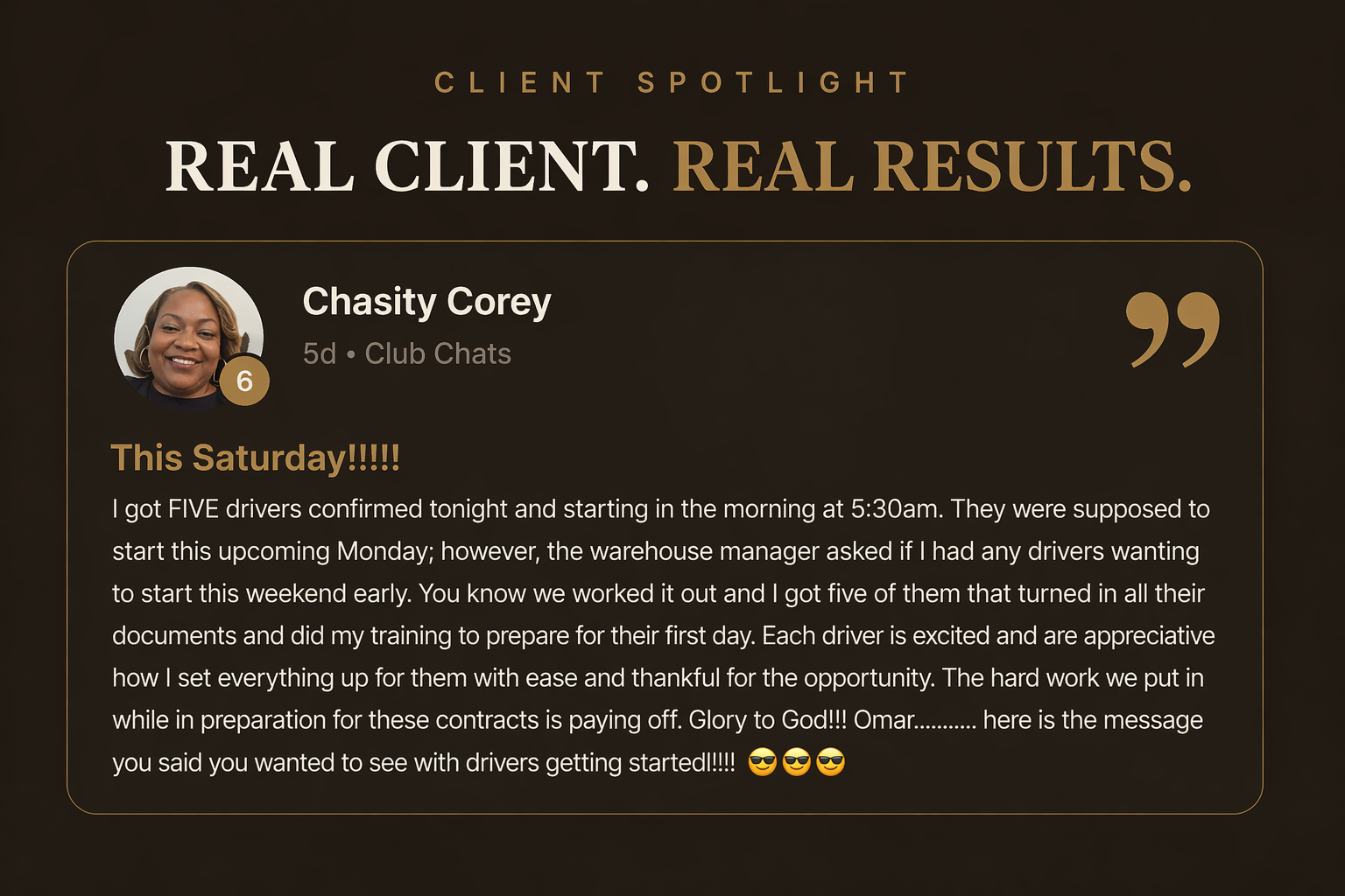 Client testimonial