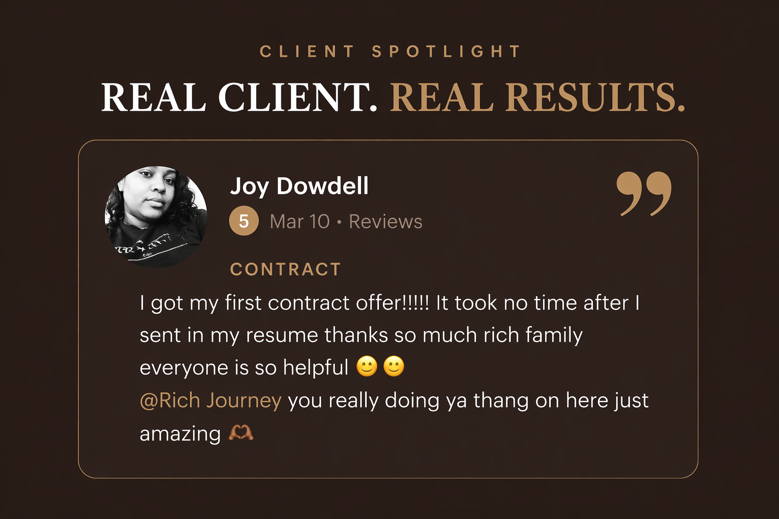 Client testimonial
