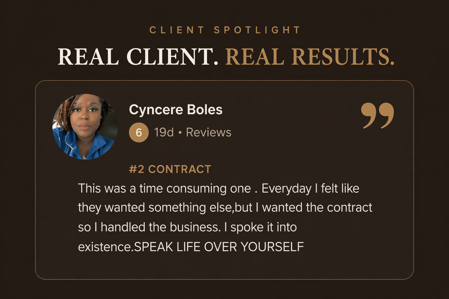 Client testimonial