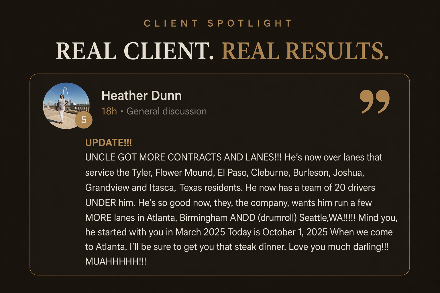 Client testimonial