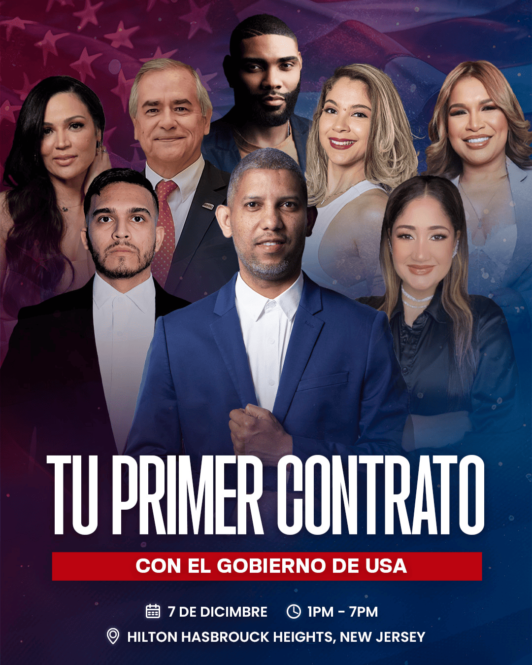 Cartel del evento Tu Primer Contrato con el Gobierno de USA