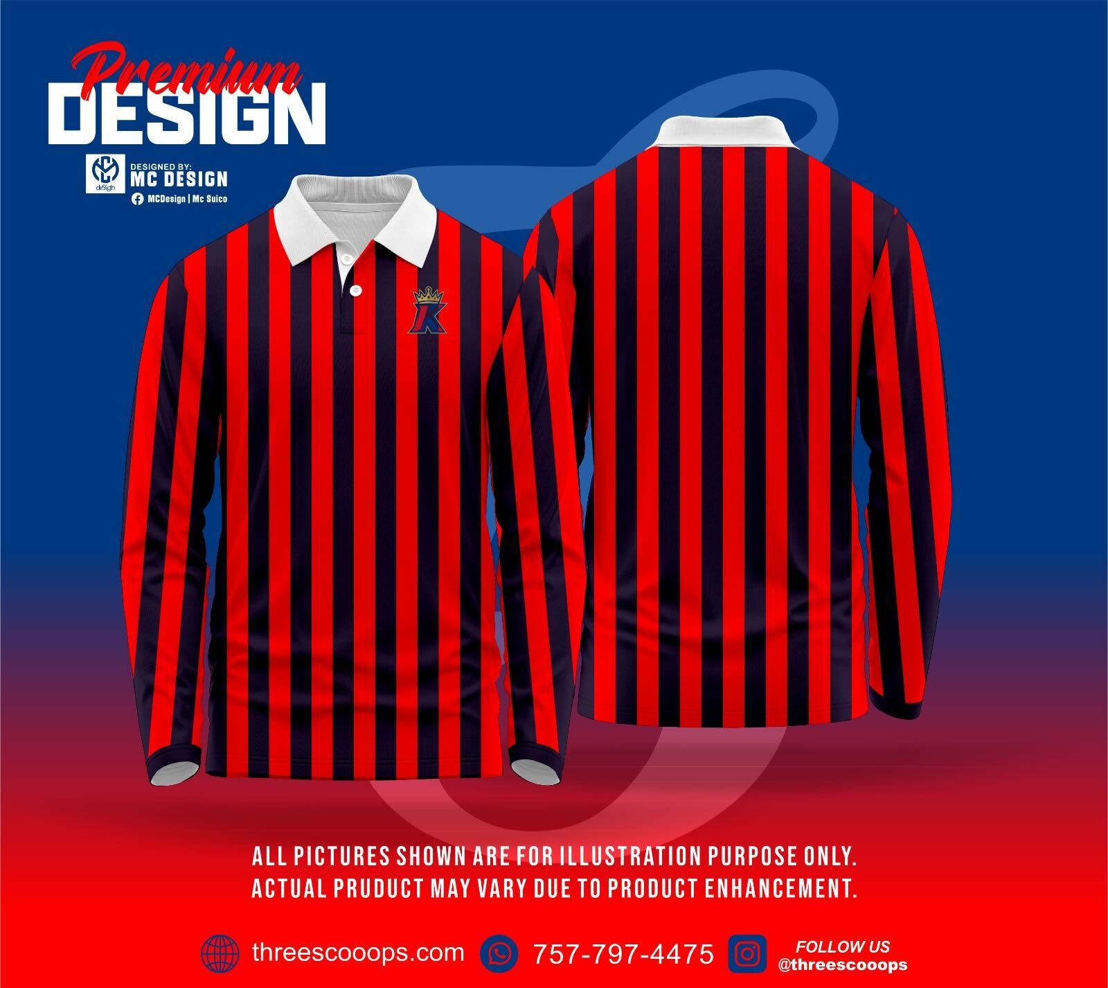 Red and black striped collared polo