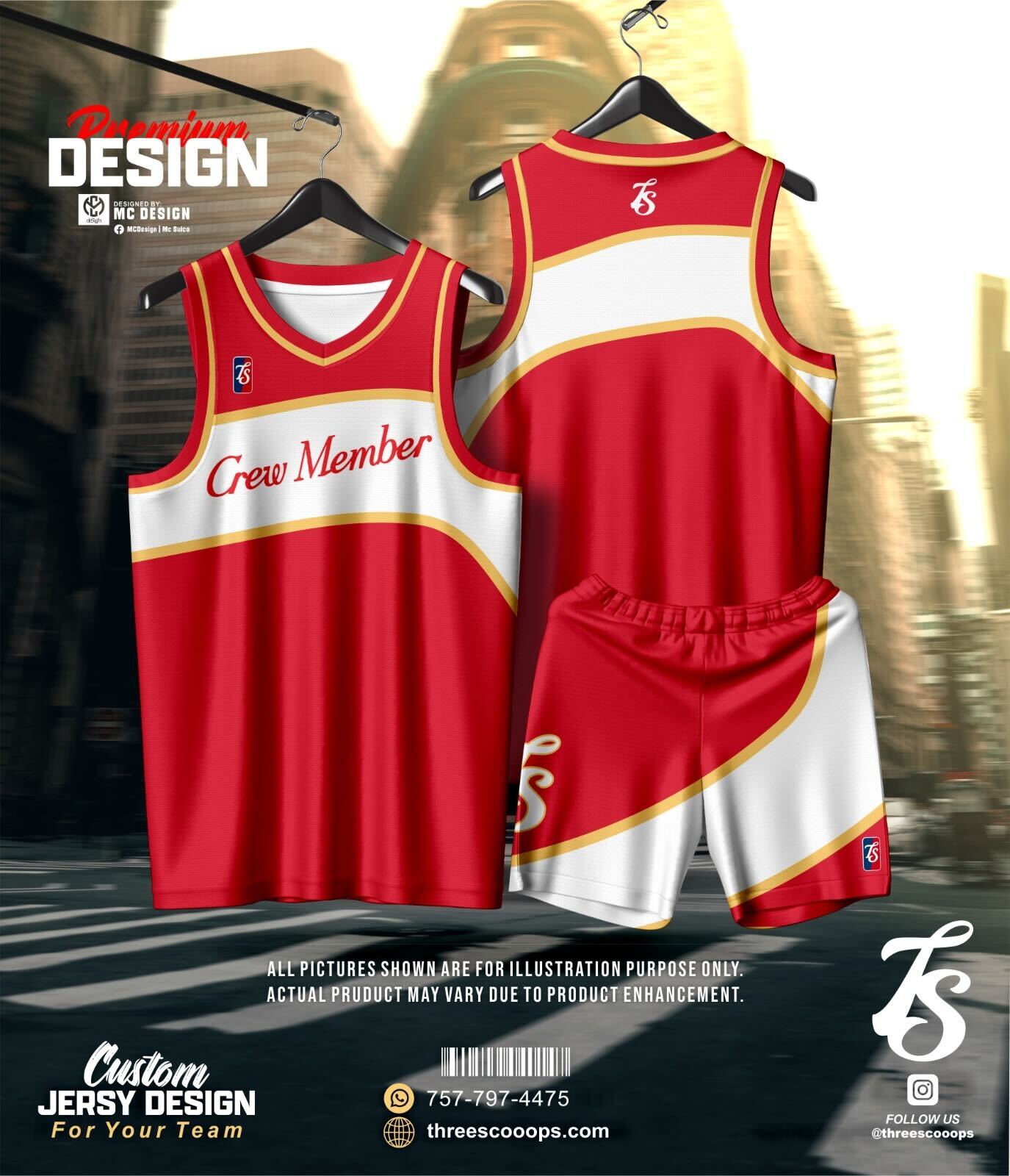 Red and white basketball jersey and shorts set