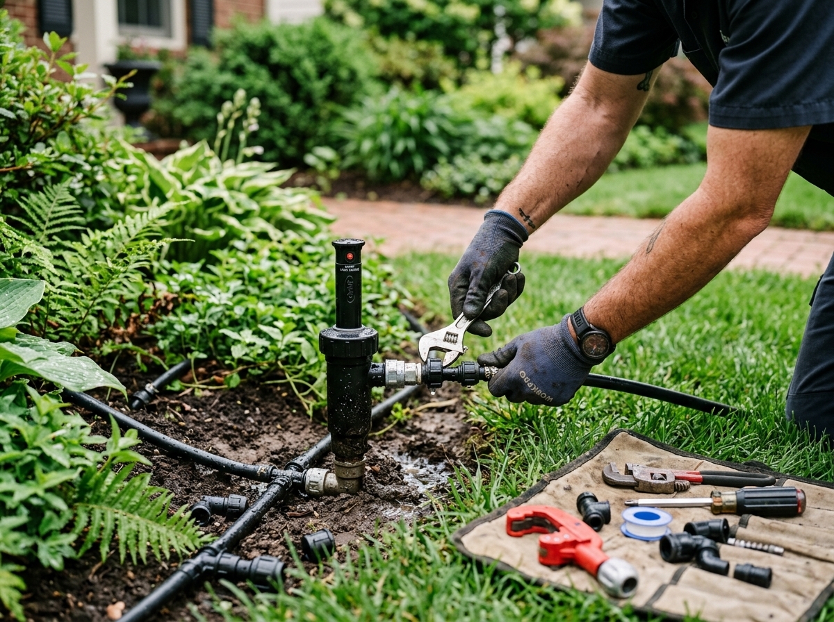 Drip irrigation line in garden bed