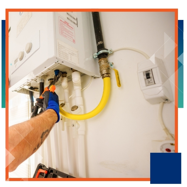 Expert using Water Leak Detection during heater repair service.