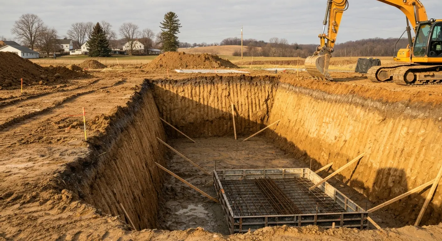 Basement excavation and foundation prep