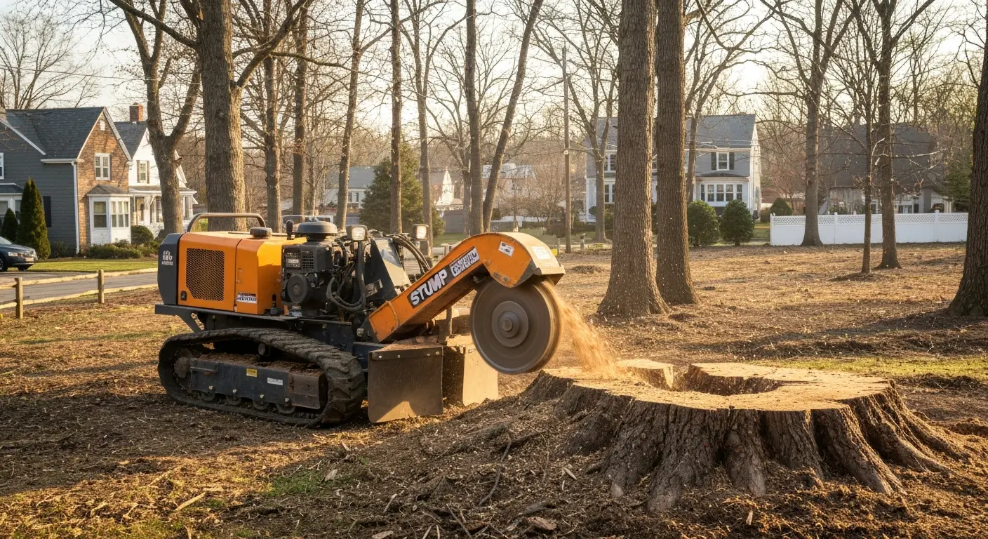 Stump grinder removing old tree stump