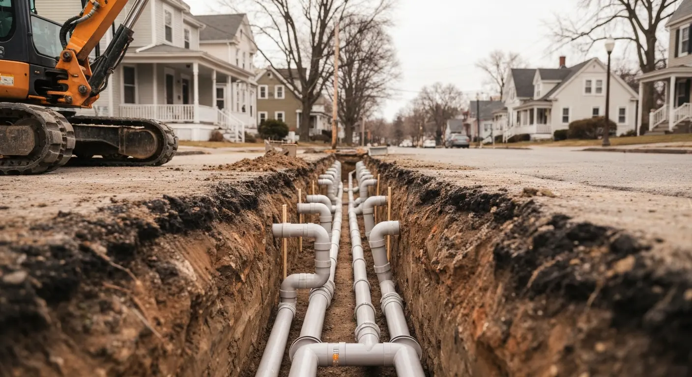 Utility trench excavation for water and sewer lines