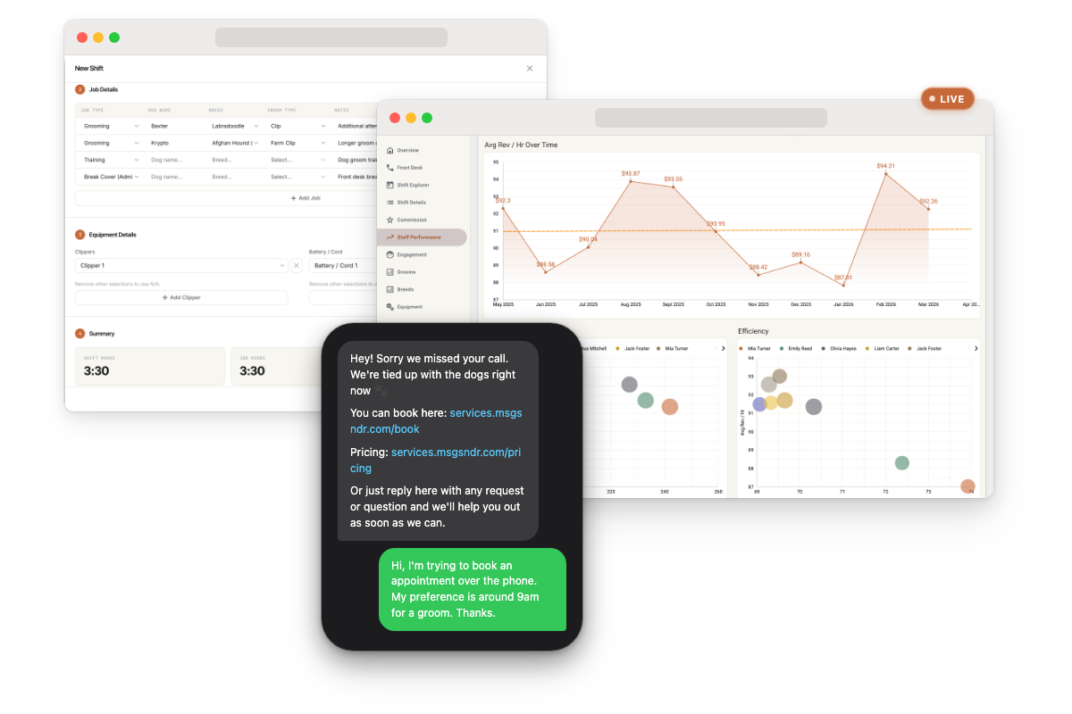 KTA — automated dashboard, staff web app, and customer SMS recovery in action
