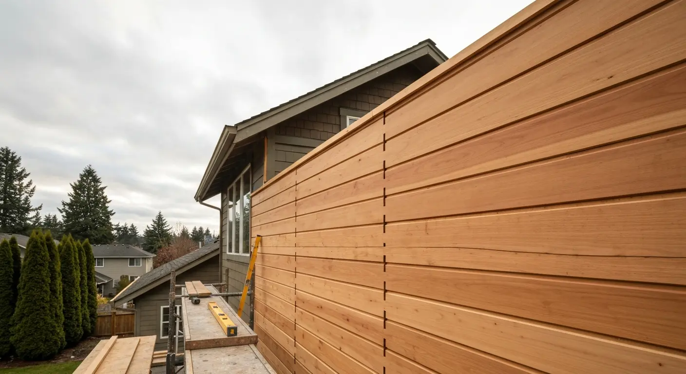 Cedar and fiber cement siding installation