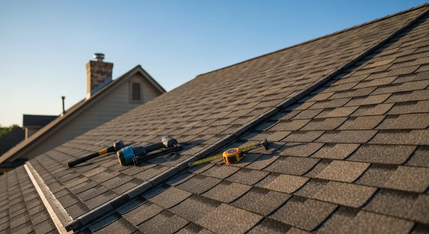 Residential roof repair being performed