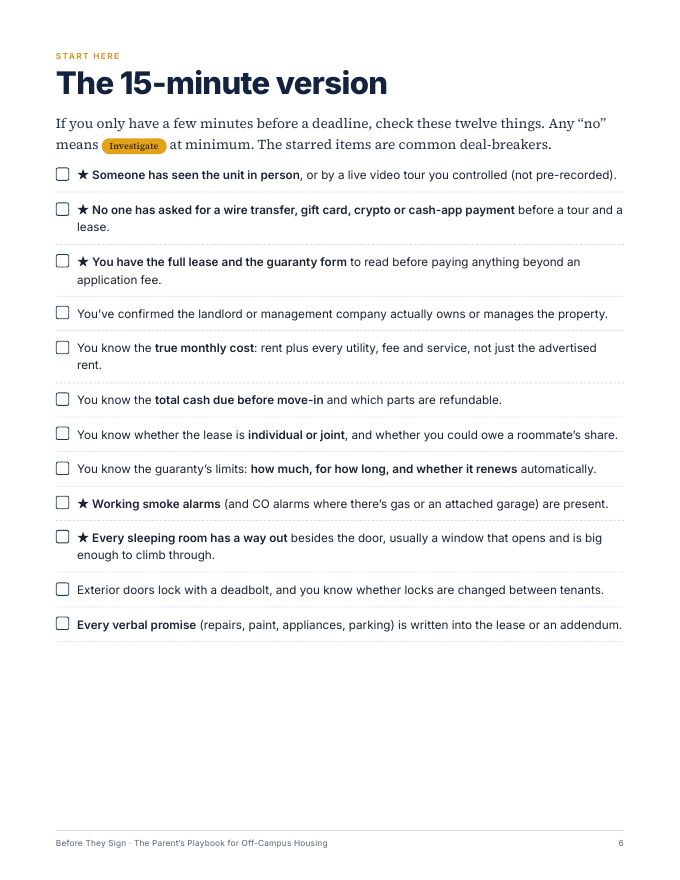 The 15-minute version checklist page