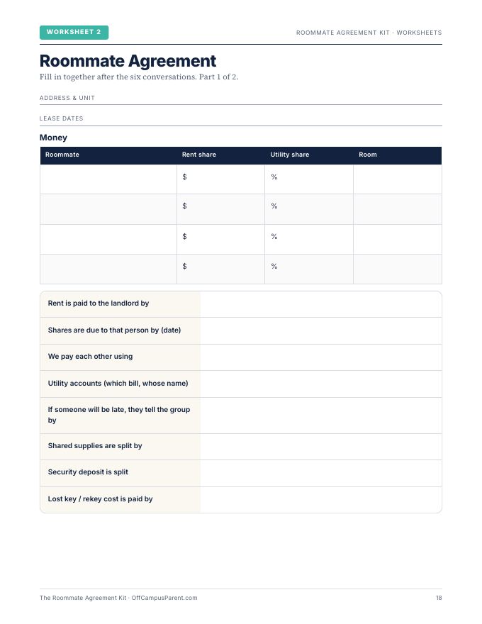 Roommate agreement worksheet