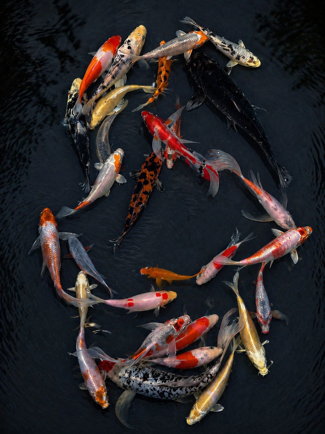 Premium koi fish swimming in clear pond water