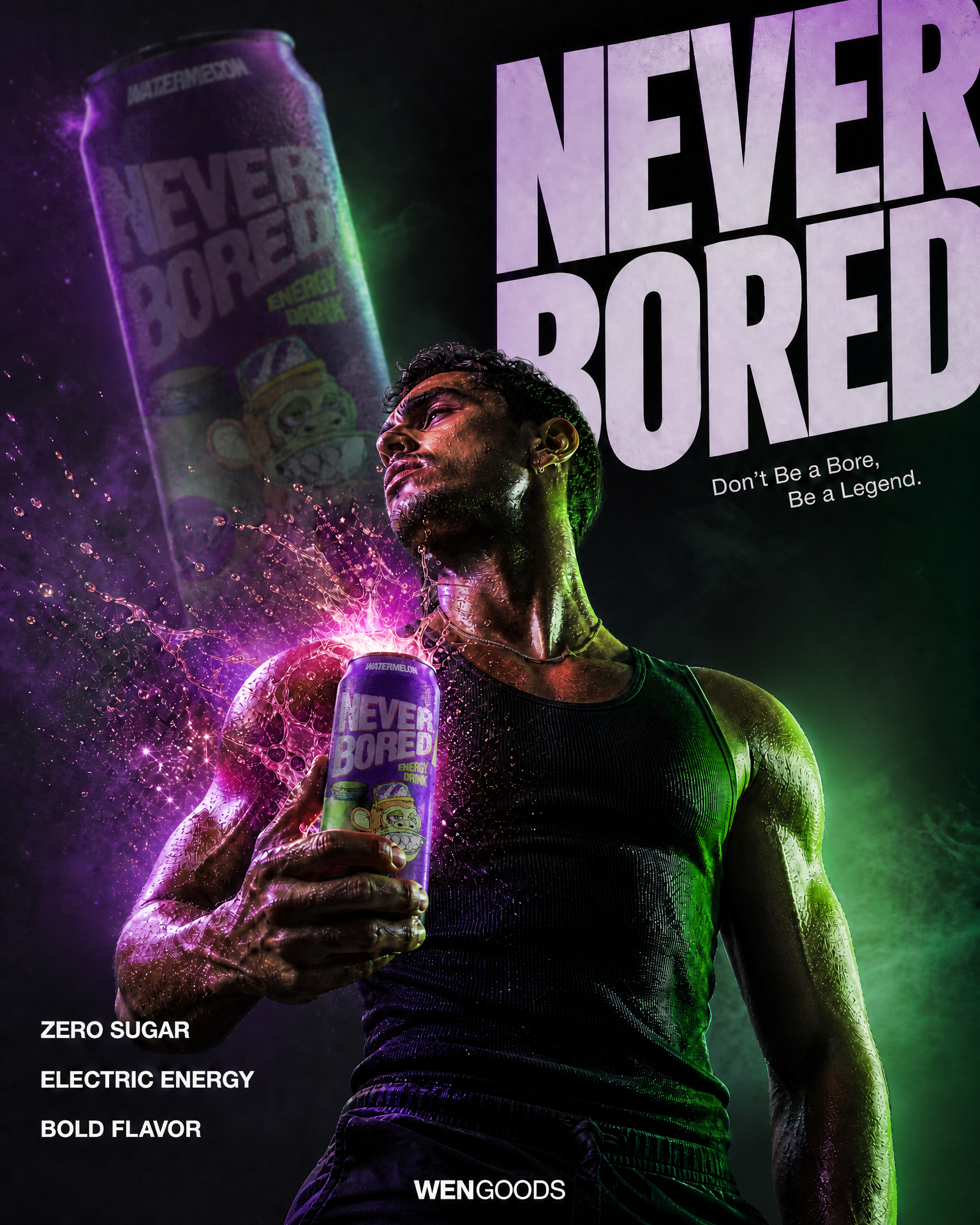Never Bored energy drink static ad, Don't Be a Bore, Be a Legend