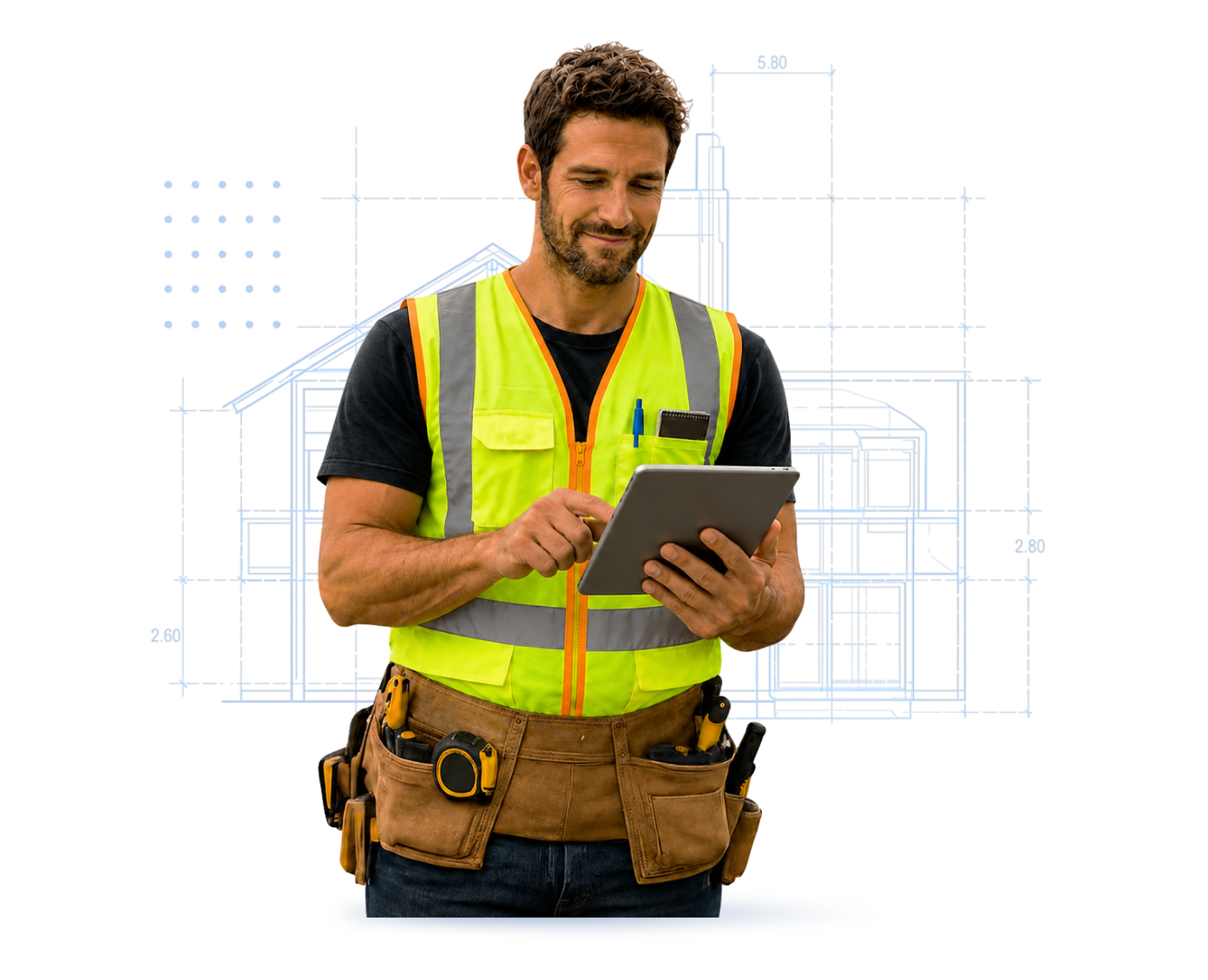 Australian builder holding an iPad