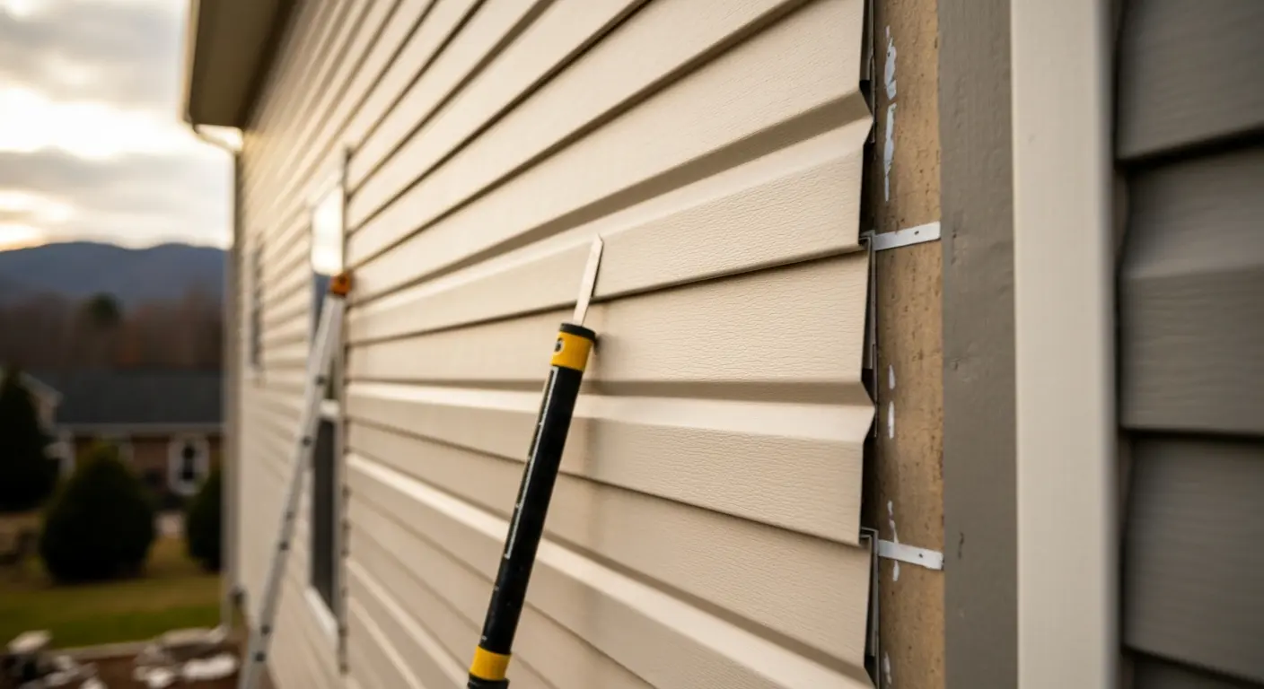 Siding repair work on home exterior