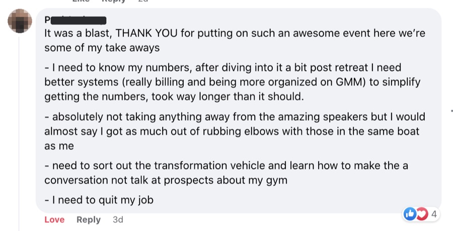 Client comment: got as much out of rubbing elbows with owners in the same boat as from the speakers