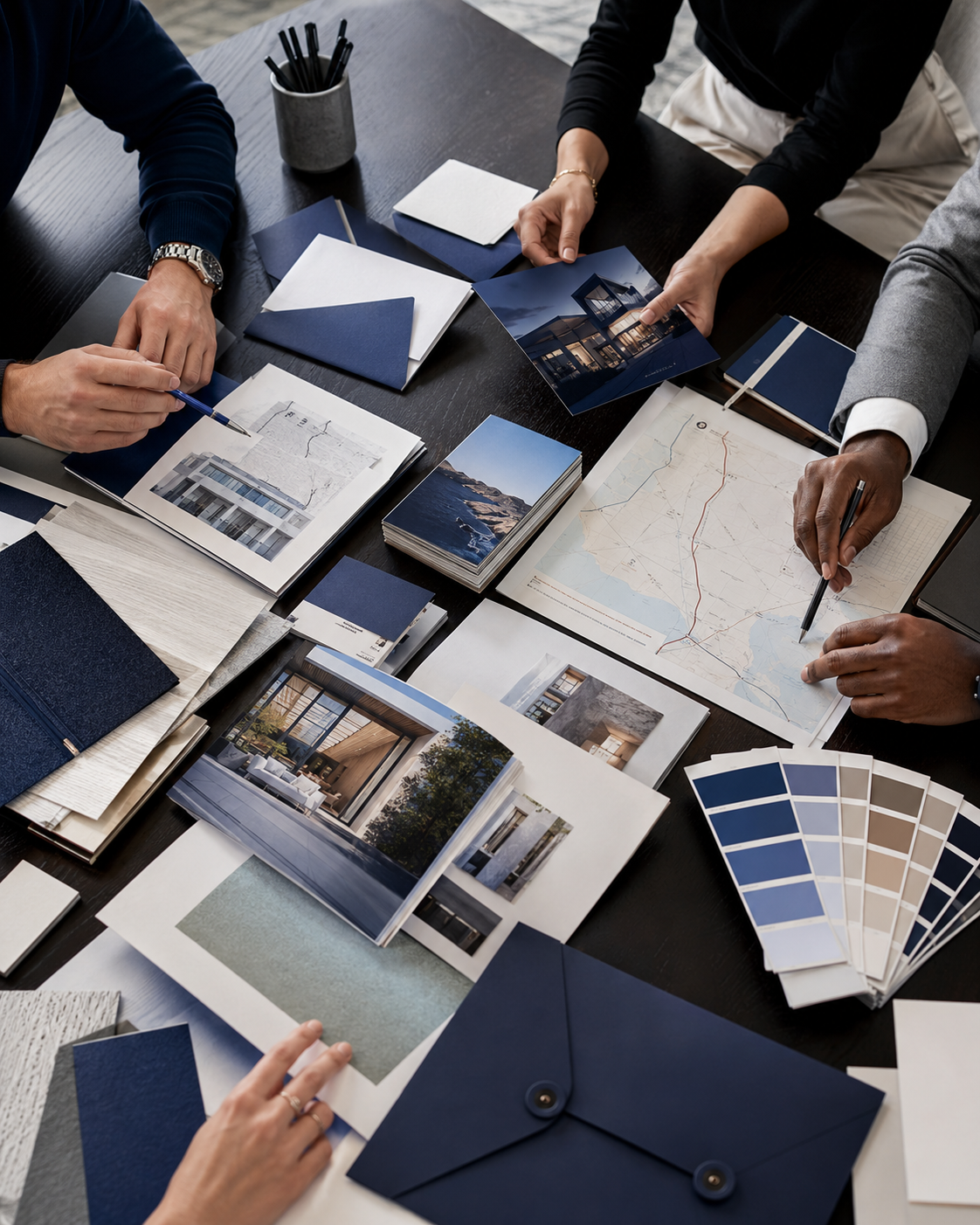 Print campaign materials organized for planning