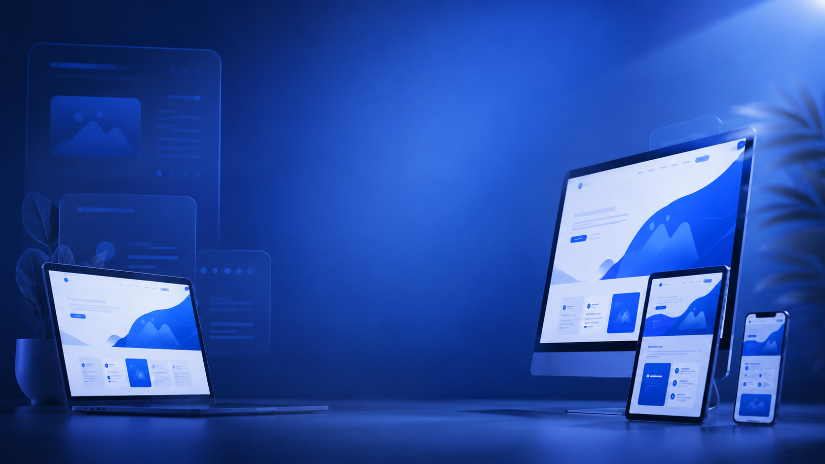 Responsive website design layouts displayed across desktop, tablet and mobile devices