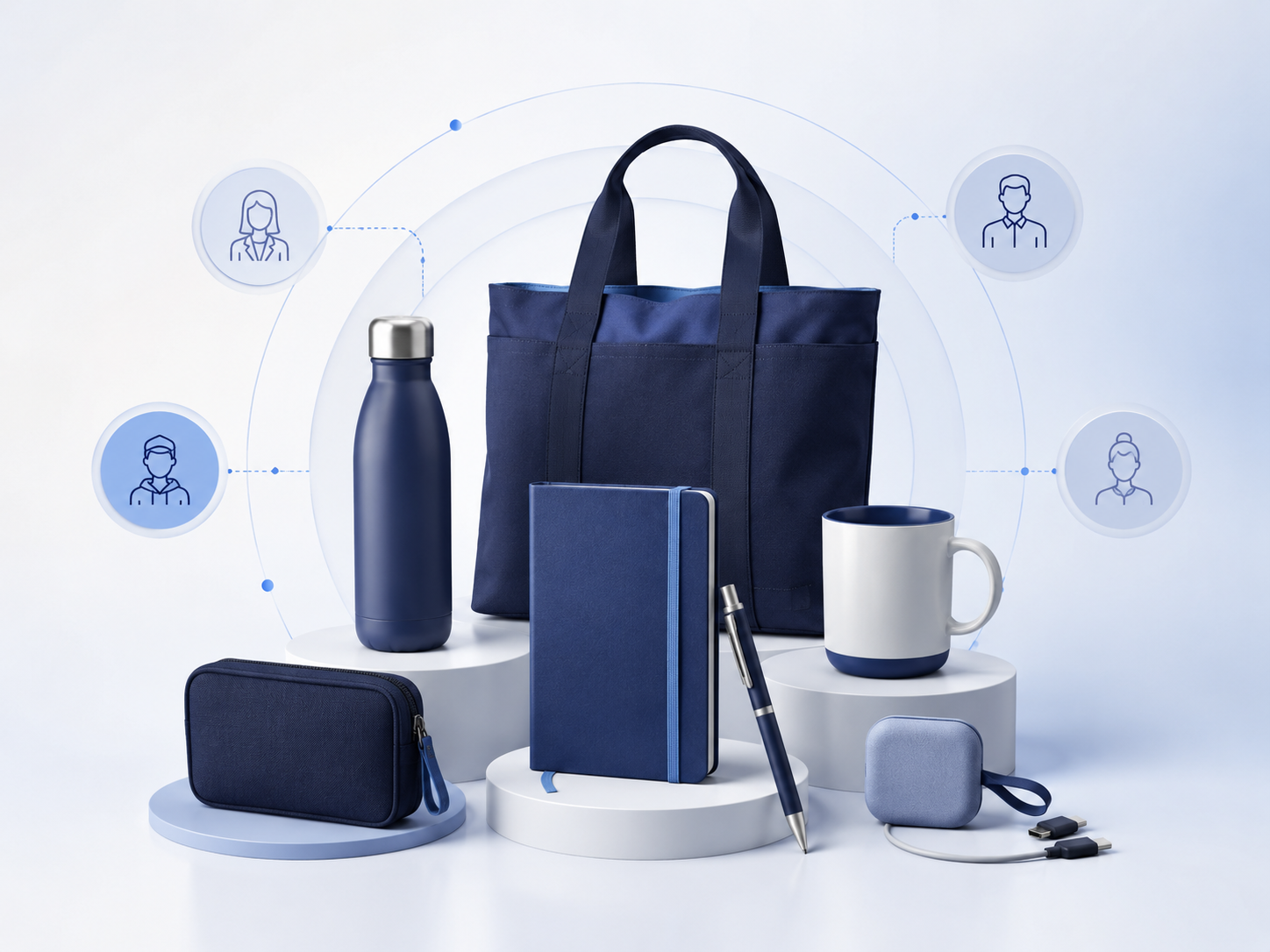 Branded promotional marketing products selected for customer, event, team, and campaign use