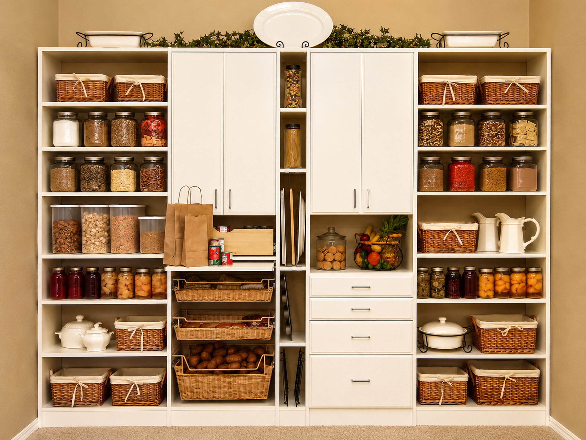 Custom pantry and laundry room storage