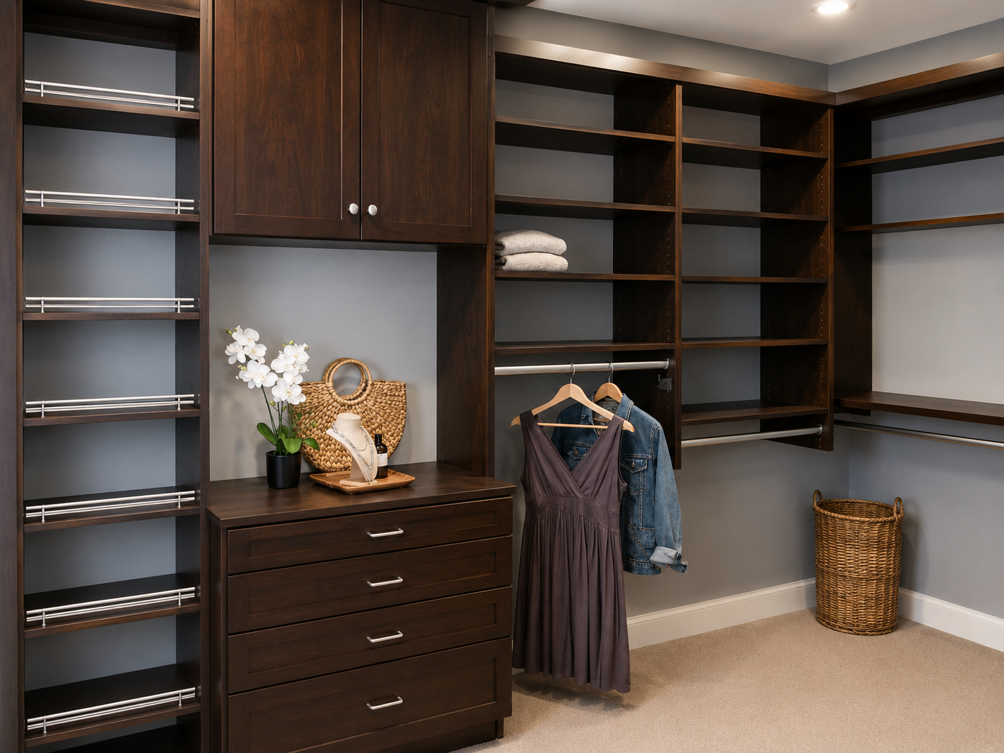 Custom closet cabinetry and storage details