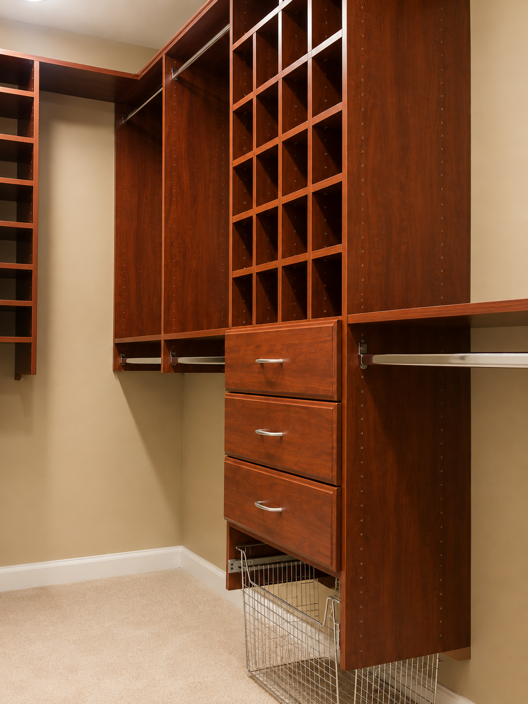 Custom closet with a different layout and finish