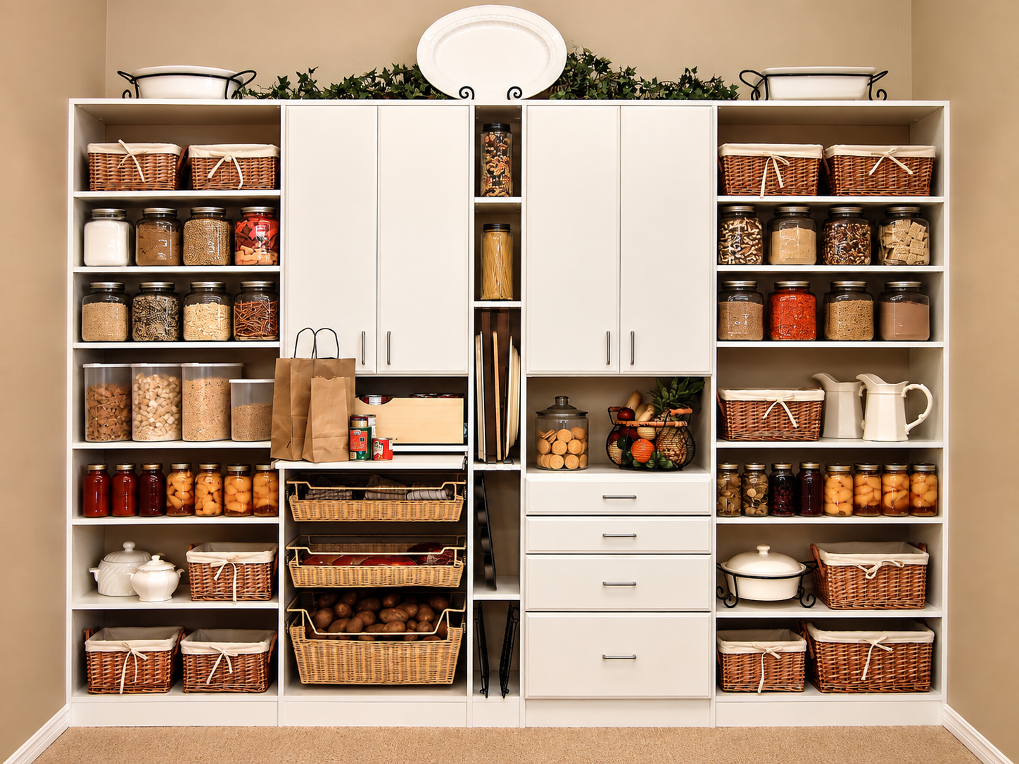 Custom pantry shelving and organized storage by All City Closet Company